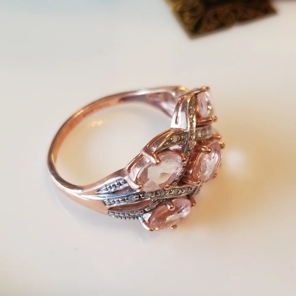 Vintage Genuine Cora De Rosa Morganite & Diamond 10K Rose Gold Ring Sz 7